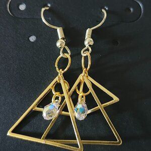 Double Triangle Teardrop Crystal Gold Earrings